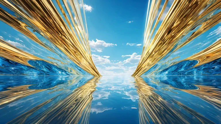 A stunning desktop wallpaper of a perfectly clean and vast pure void with radiant colors and ray traced reflections, adapté aux écrans de bureau/PC.