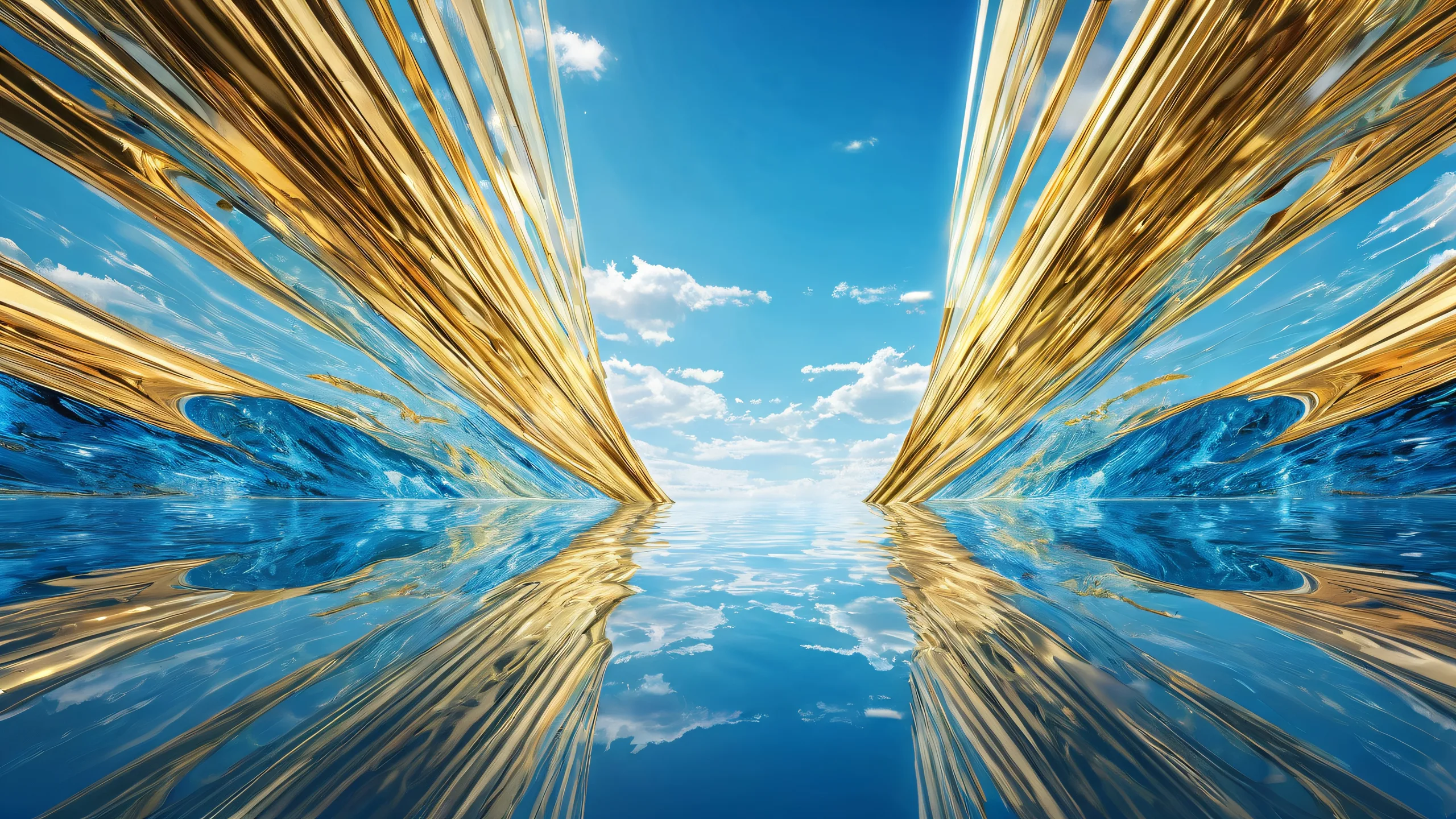 A stunning desktop wallpaper of a perfectly clean and vast pure void with radiant colors and ray traced reflections, suitable for Desktop/PC screens.