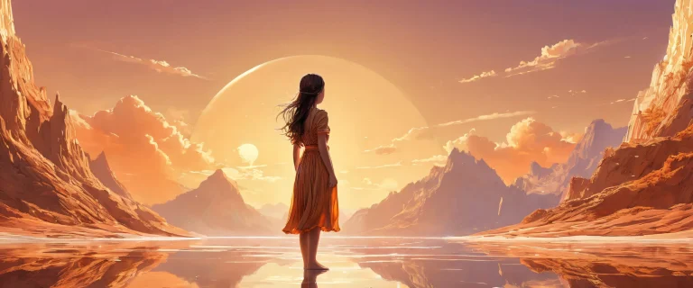 A breathtaking desktop wallpaper of a girl in a vast pure void with extreme depth of field and ethereal lighting for Desktop/PC.