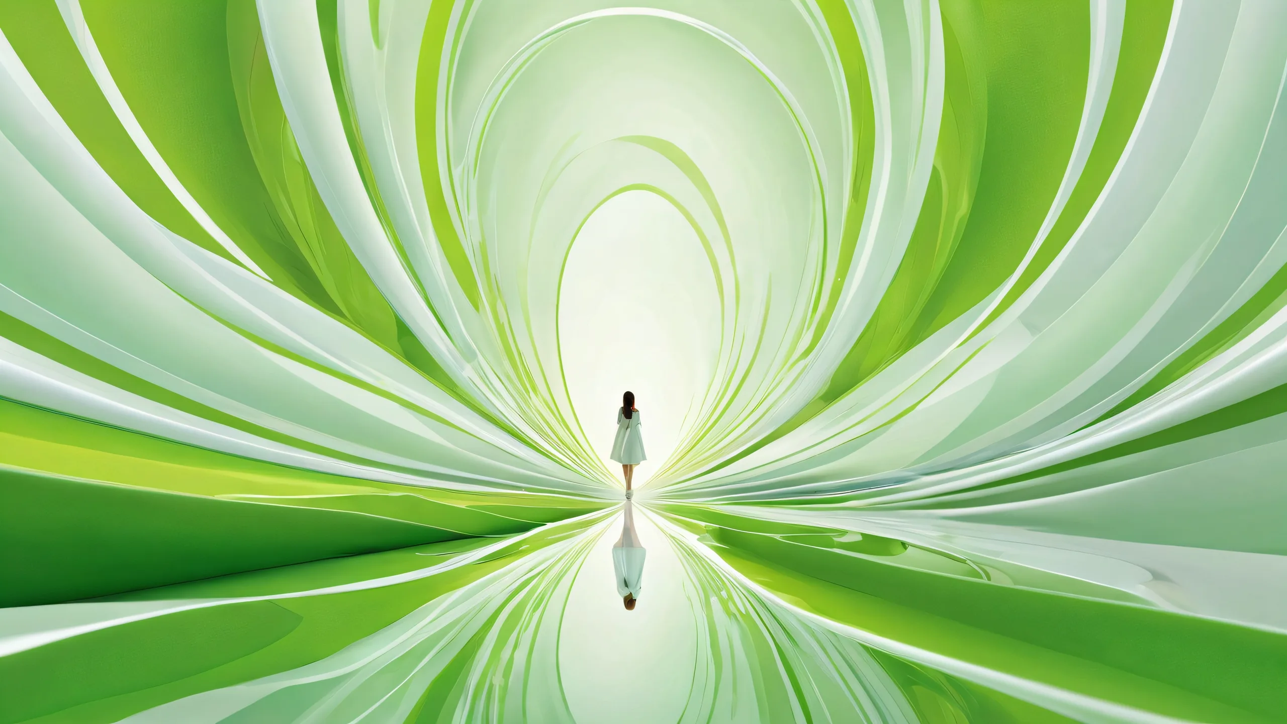 Centered figure amidst a vast pure void with depth of field and serenity on Desktop/PC.