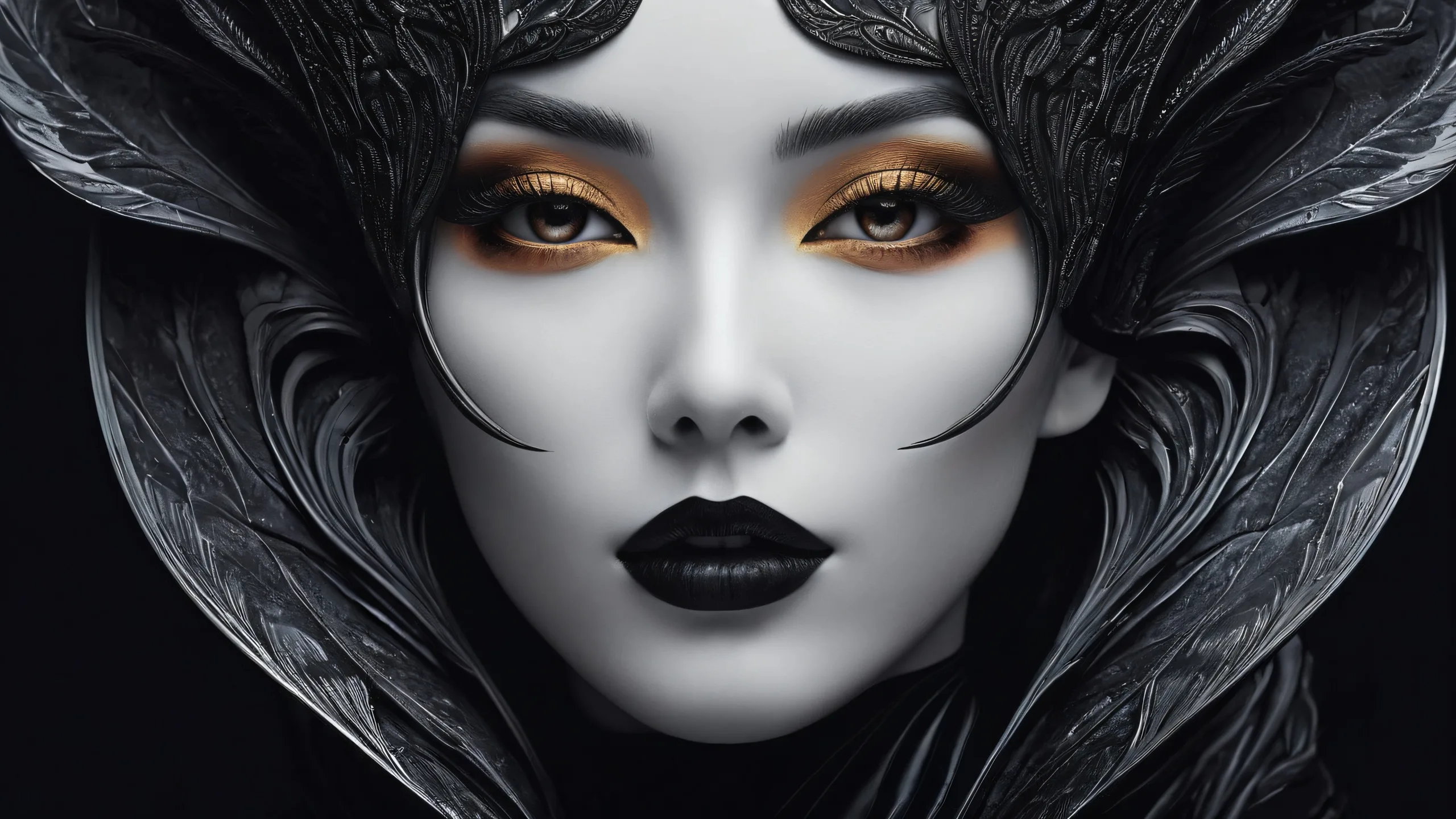 A serene desktop scene featuring a face amidst a vast, pure void, suitable for desktops/PCs.