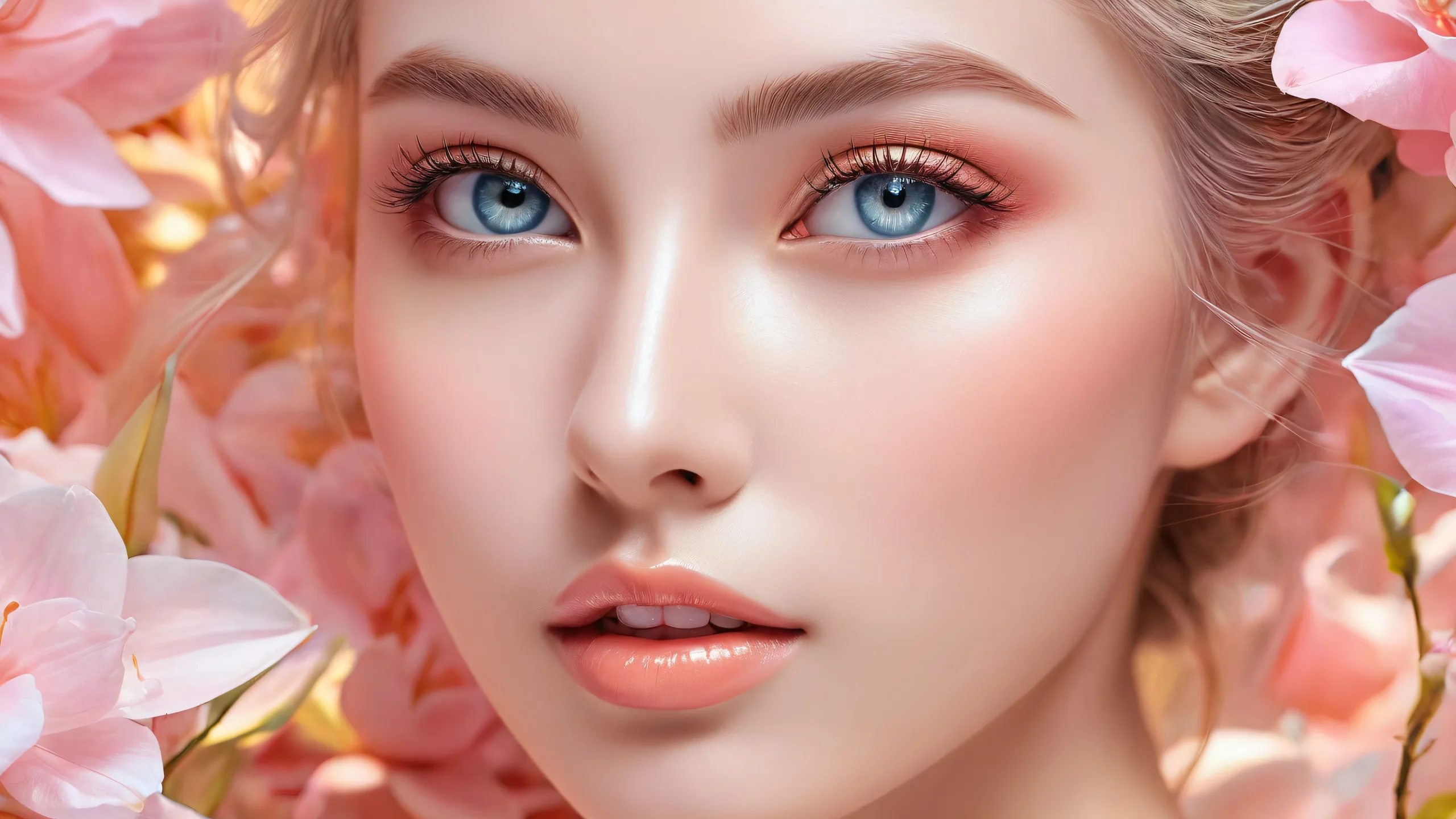 A stunning desktop wallpaper of a beautiful face against a vast, pure void on a computer or PC.