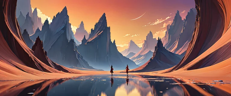 Breathtaking abstract desktop scene of figures in a pure void with subtle tone variations, geeignet für Desktop/PC