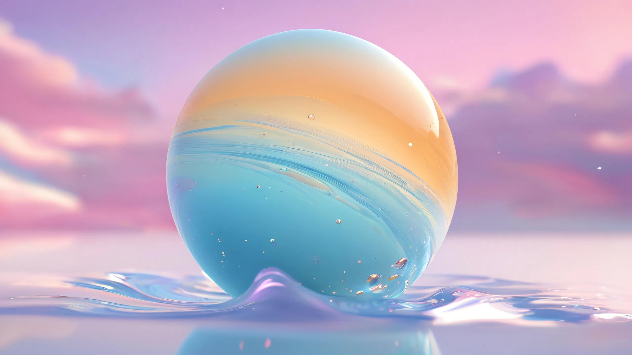 Centered elements on a pristine desktop void with radiant lighting and reflections for visually impaired users. Suitable for PC or Desktop use.