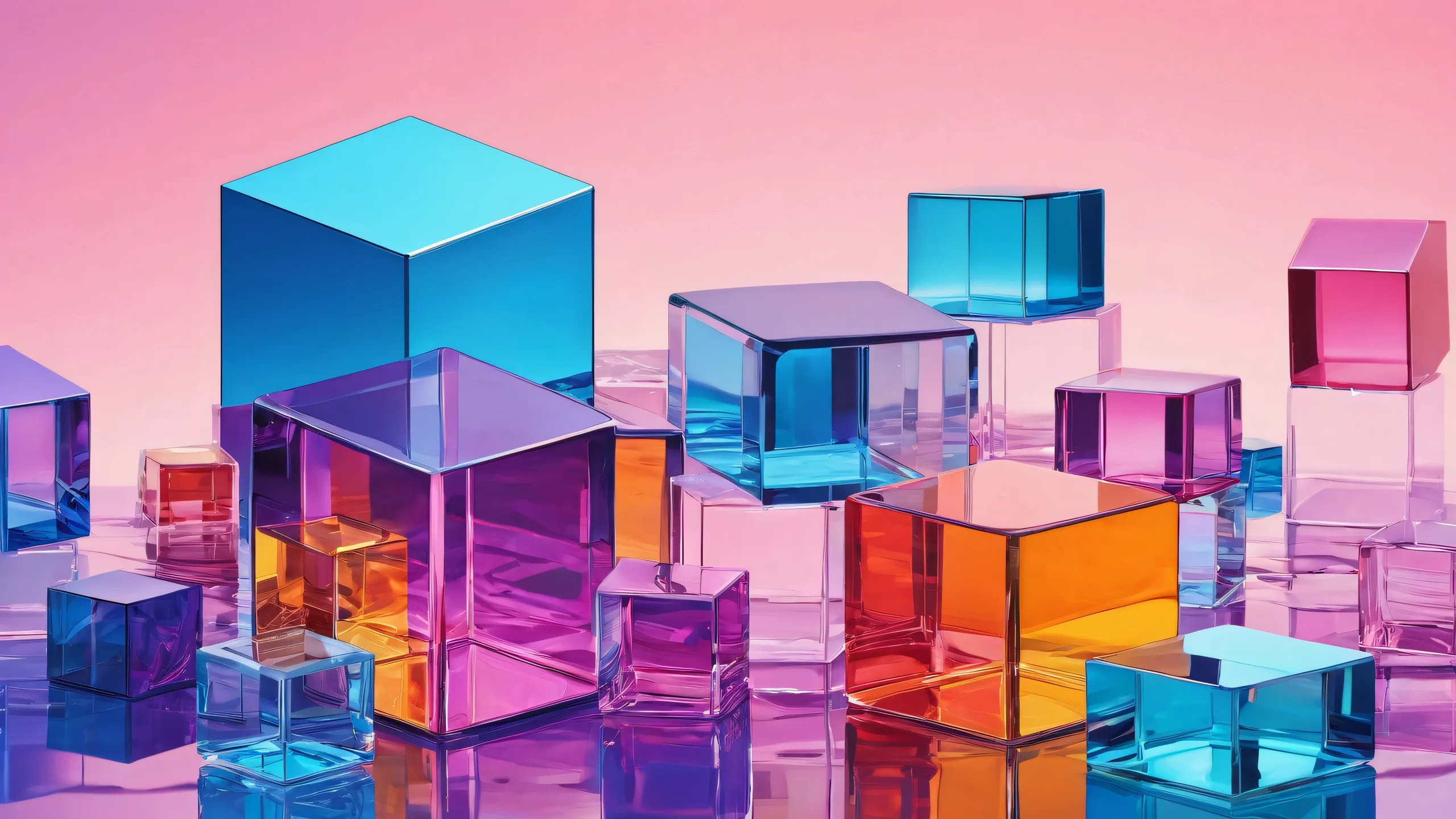 Stunning Ethereal Voidscape Odyssey Wallpaper A stunning desktop image of a cube in a pure void with radiant light and reflections.
