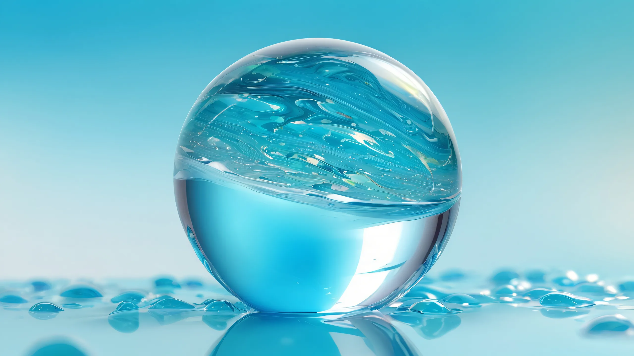 Ultra HD Ethereal Voids of Radiant Glass Wallpaperperfecto para una PC o una computadora de escritorio A desktop wallpaper featuring a glass marble void, radiating with ethereal lighting, perfect for a PC or Desktop.