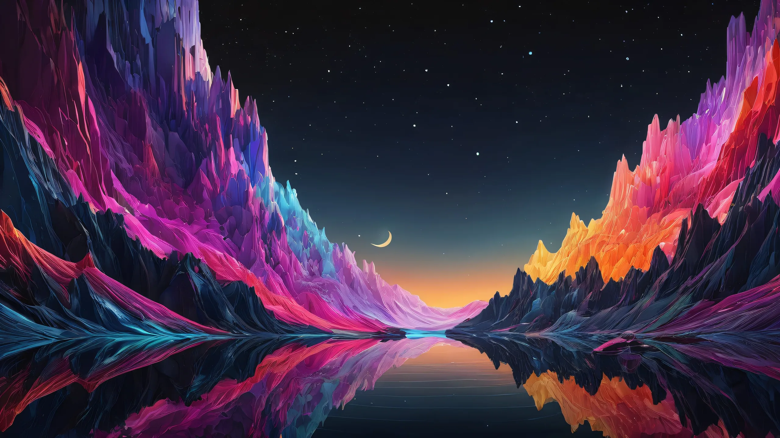 A breathtaking desktop wallpaper of a pure void on a Dark Desktop/PC, with radiant colors and ray traced reflections.