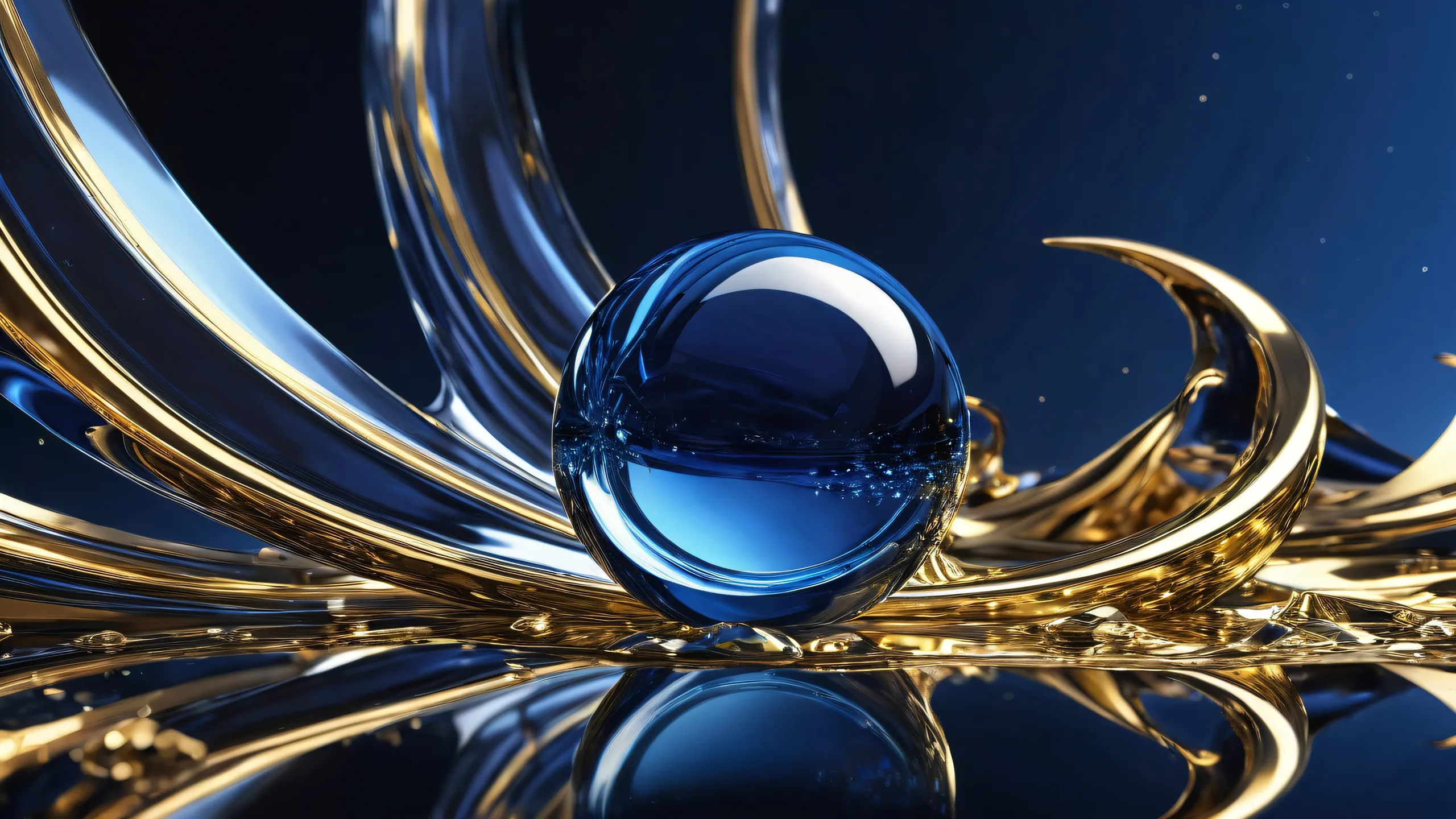 A breathtaking desktop wallpaper featuring a perfect void on a dark blue background with gold and silver accents for a PC or Desktop.