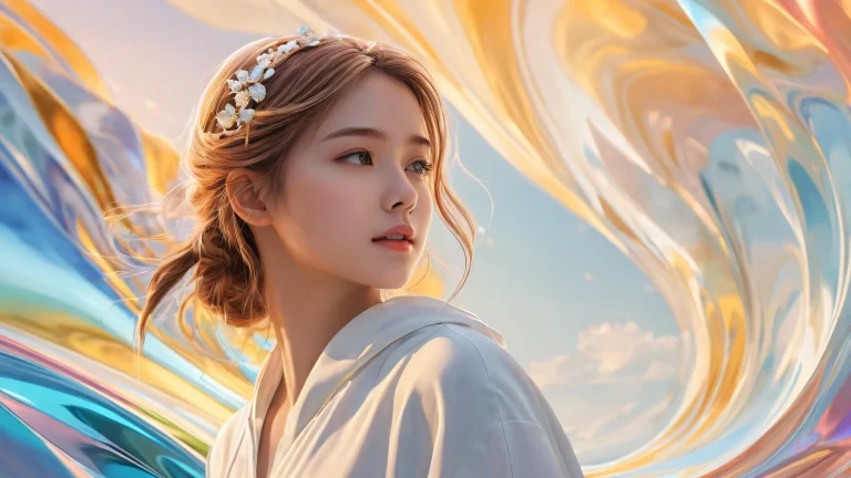 Girl amidst pure void, desktop/pc background, award-winning digital art