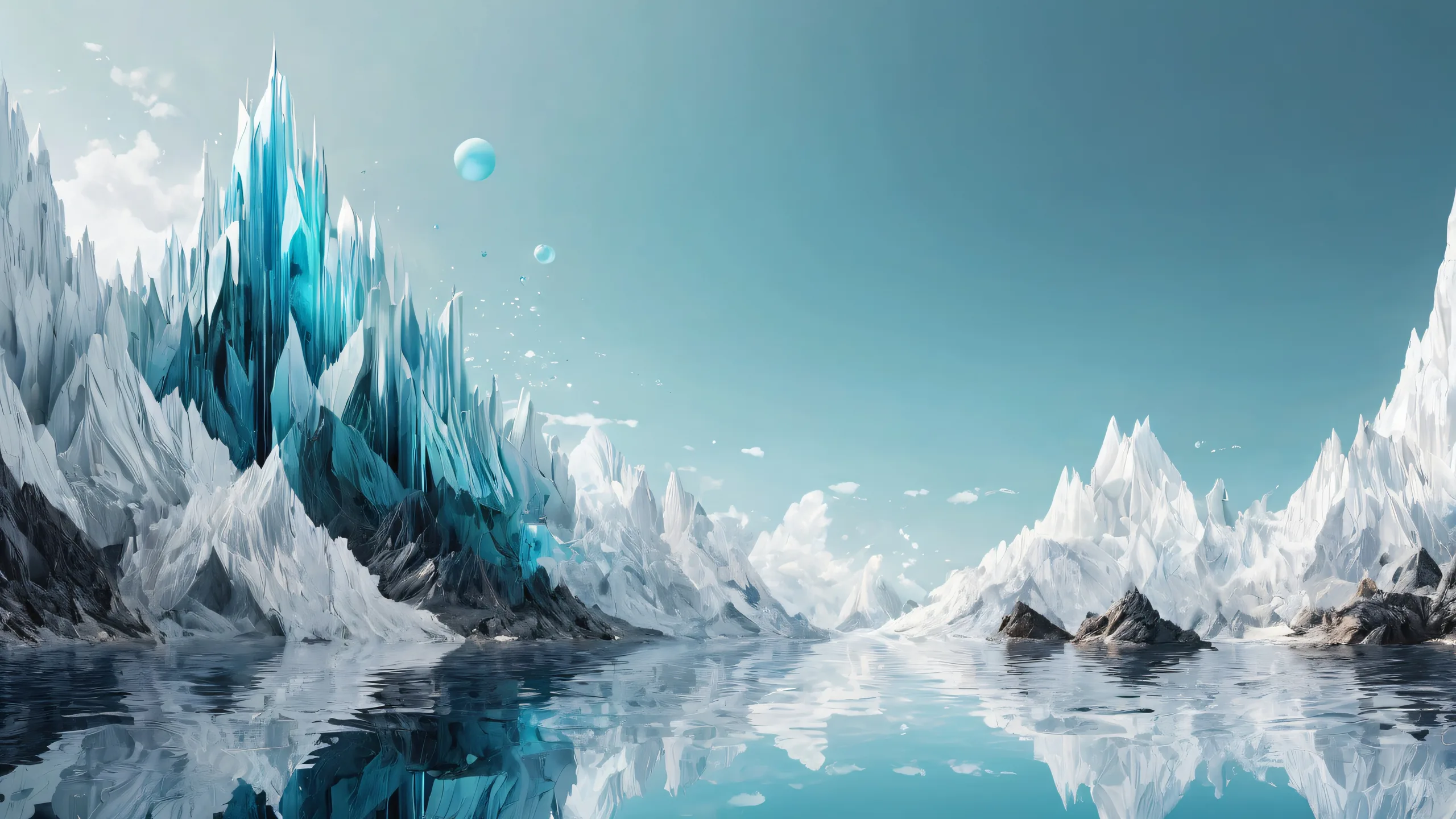 A stunning monochrome desktop wallpaper featuring a vast pure void with extreme depth of field and radiant ethereal lighting for a Desktop/PC background.