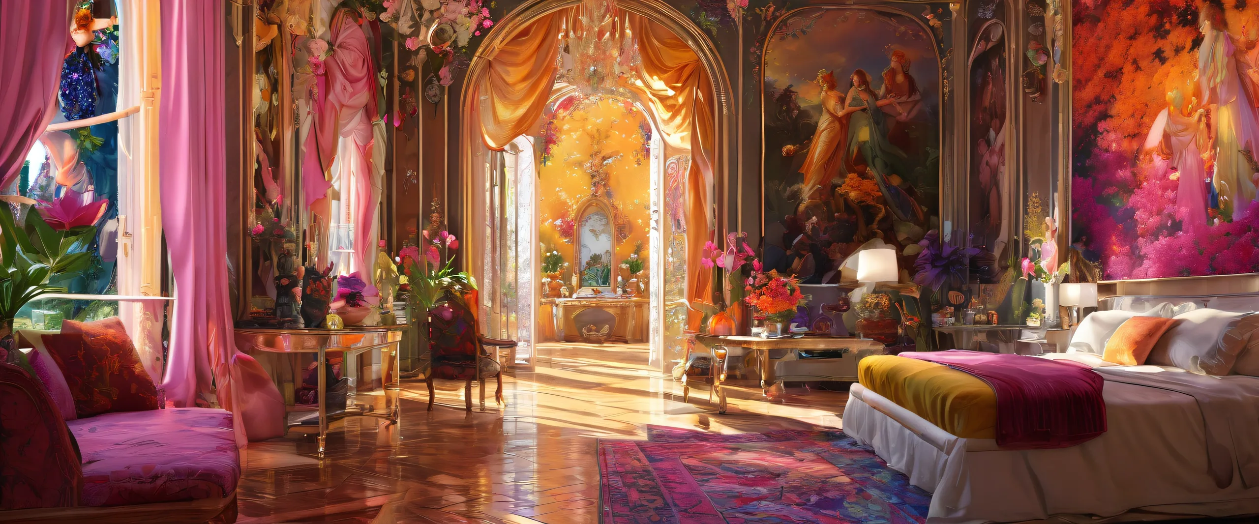 Ethereal Voidscape Masterpiece 4K UHD Wallpaper A stunning desktop wallpaper of portraits set against a breathtaking void, perfect for Apple macOS. Designed for a 21:9 ultrawide panoramic aspect ratio, this masterpiece features award-winning digital art with radiant colors and ray traced reflections.