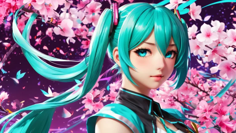 A stunning desktop wallpaper of Hatsune Miku in a vast pure void, デスクトップ/PCに最適.