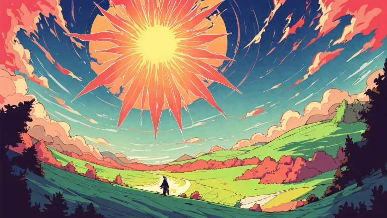 Vast, pure void with thriving dense vegetation and intense scorching sun on a desktop/pc.