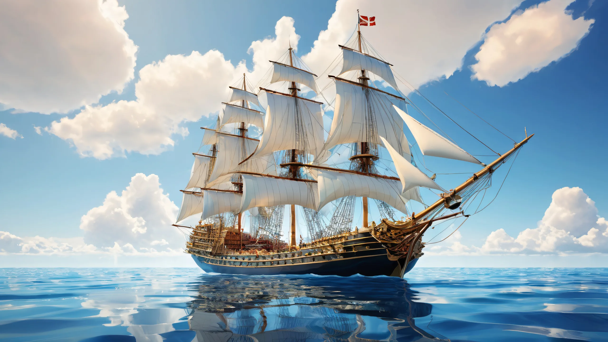 Model ship sailing through a vast, pristine void with stunning visual impact and physically based rendering for a desktop/PC.