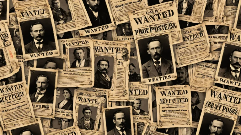 Breathtaking desktop wallpaper of wanted posters on a deep black background with vibrant colors and ray traced reflections, suitable for a PC or Desktop.