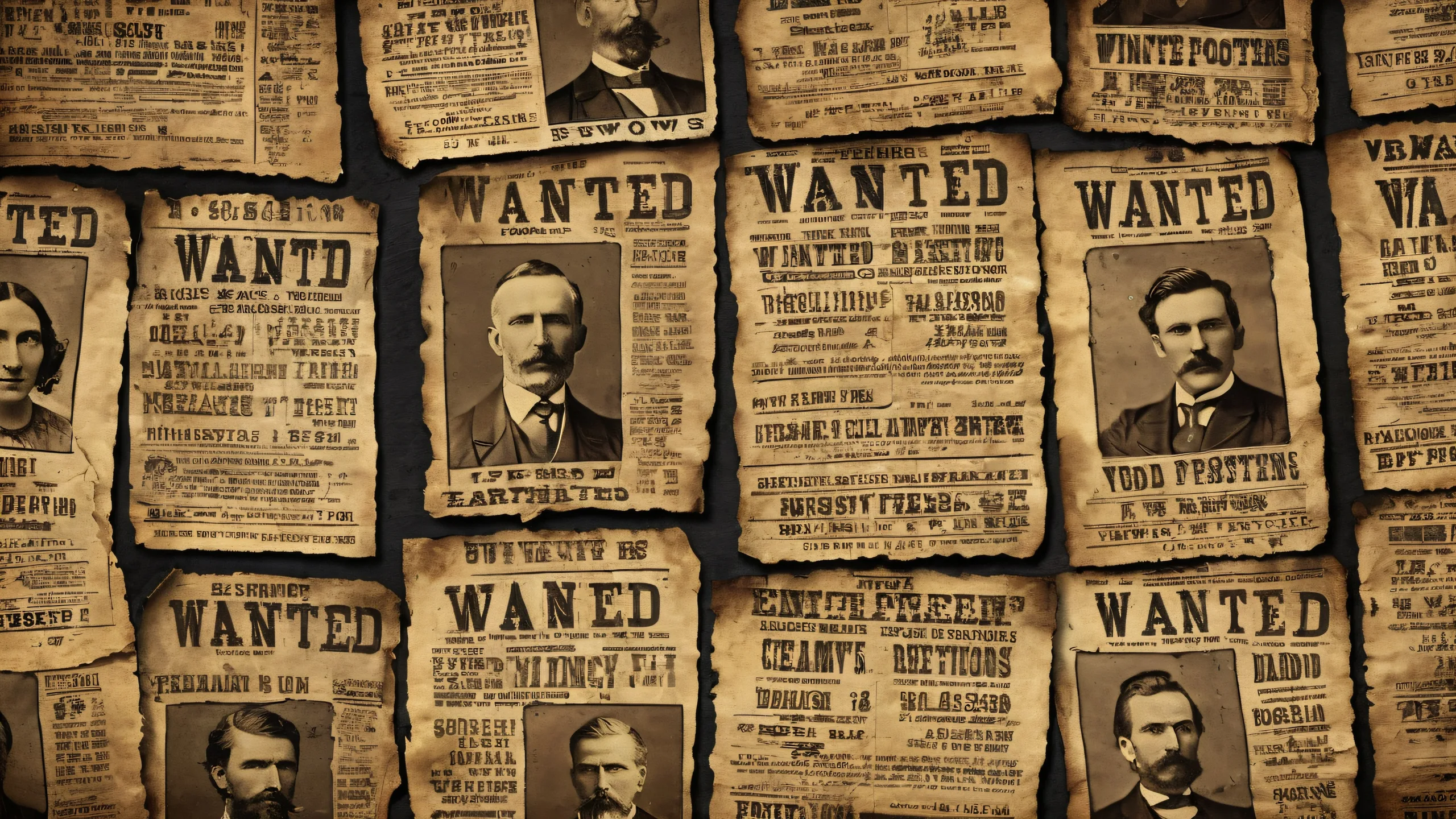 Breathtaking desktop wallpaper featuring vintage wanted posters on a black background, perfect for your Desktop/PC.