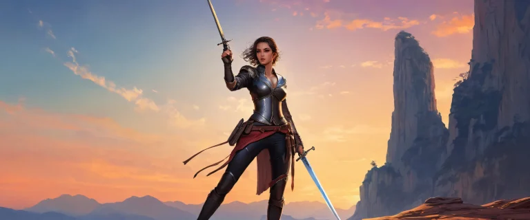 A woman with sword and pistol stands watchfully in a vast, pure void, perfect for your desktop or PC.