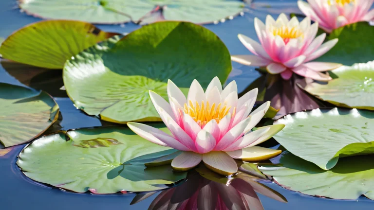 A serene and breathtaking desktop wallpaper featuring a vast array of water lilies on a pristine void, デスクトップ/PCに最適.