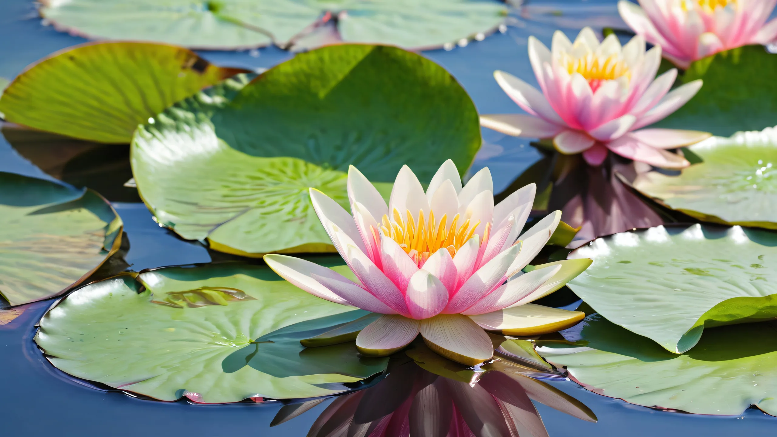 A serene and breathtaking desktop wallpaper featuring a vast array of water lilies on a pristine void, perfect for your Desktop/PC.