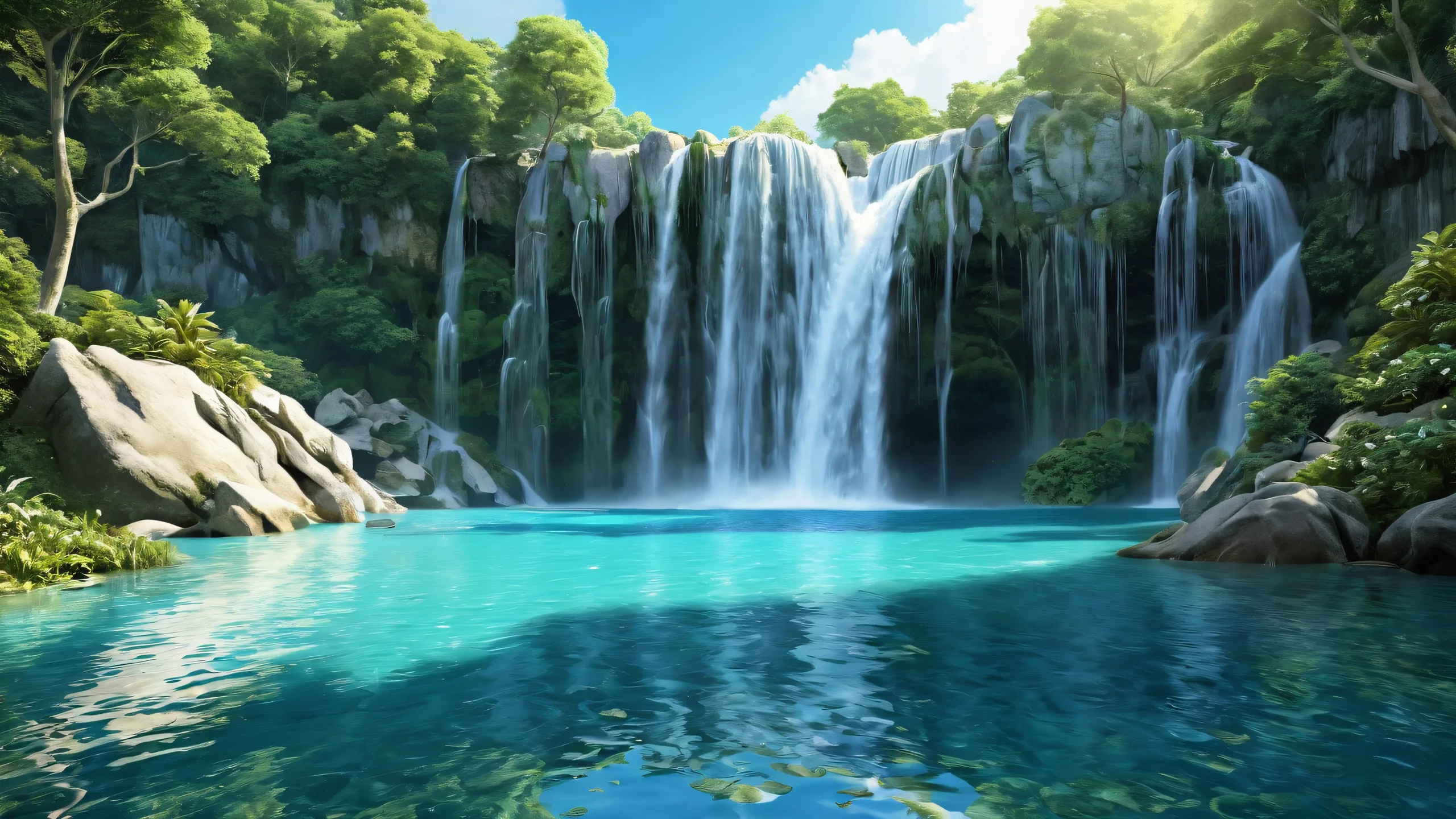 A serene desktop image of a waterfall set against a vast pure void, perfect for your PC or Desktop.