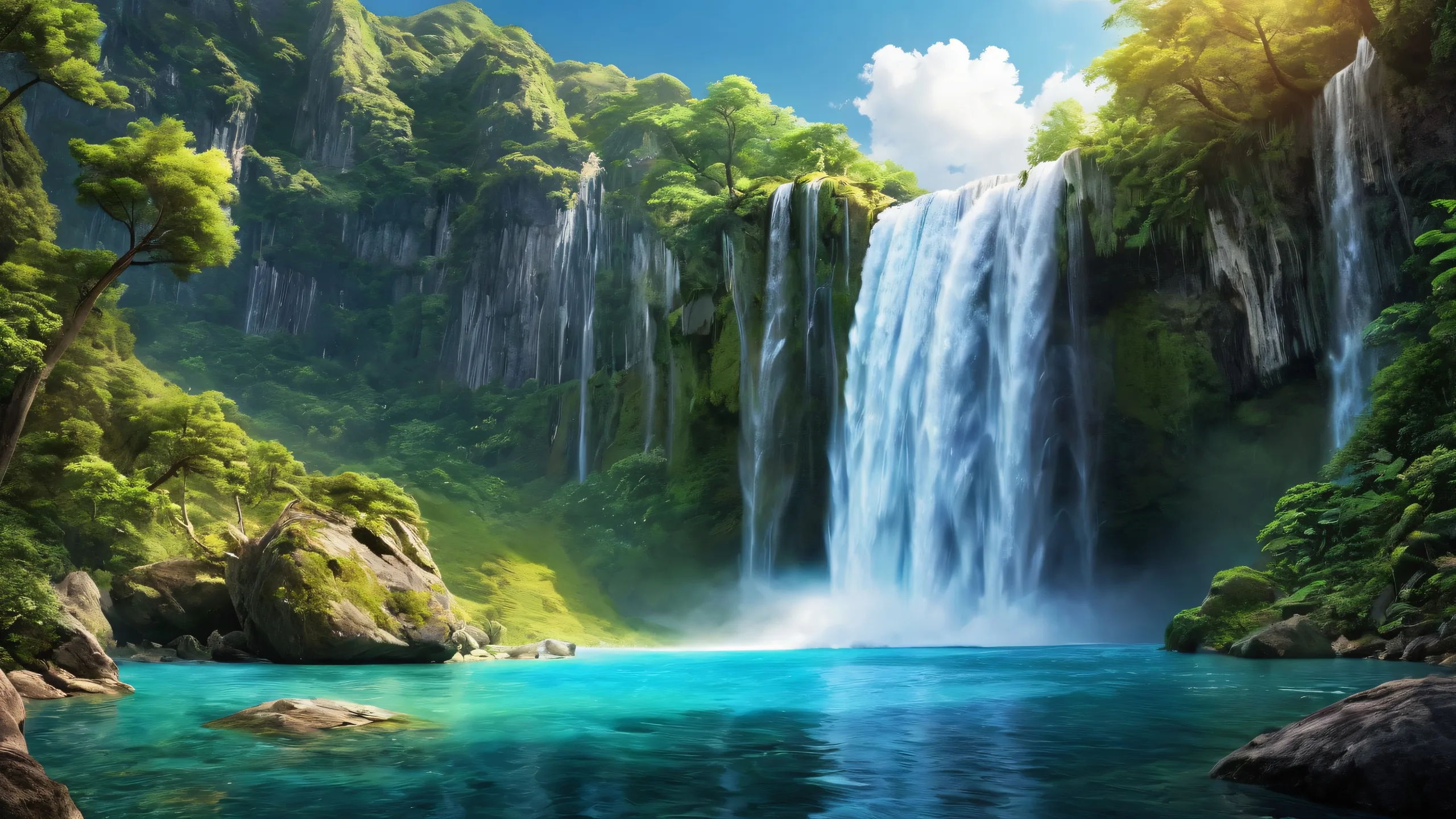 A serene desktop image of a pristine waterfall scene on a PC or Desktop screen.