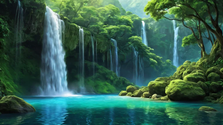 A breathtaking desktop wallpaper of a waterfall on a pristine void, Perfekt für Ihren Desktop/PC.