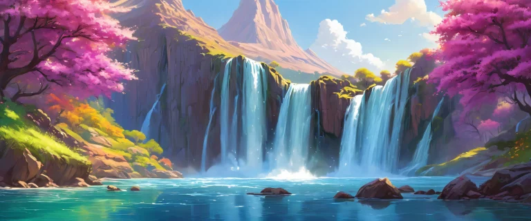 A serene desktop image of a stunning waterfall against a vast, pure void on a daylight-filled outdoor setting for PC or Desktop use.