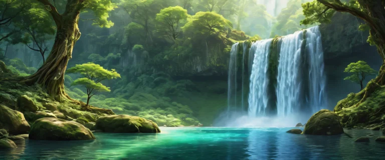 A stunning desktop wallpaper of a breathtaking waterfall against a pristine void, suitable for any desktop or PC.