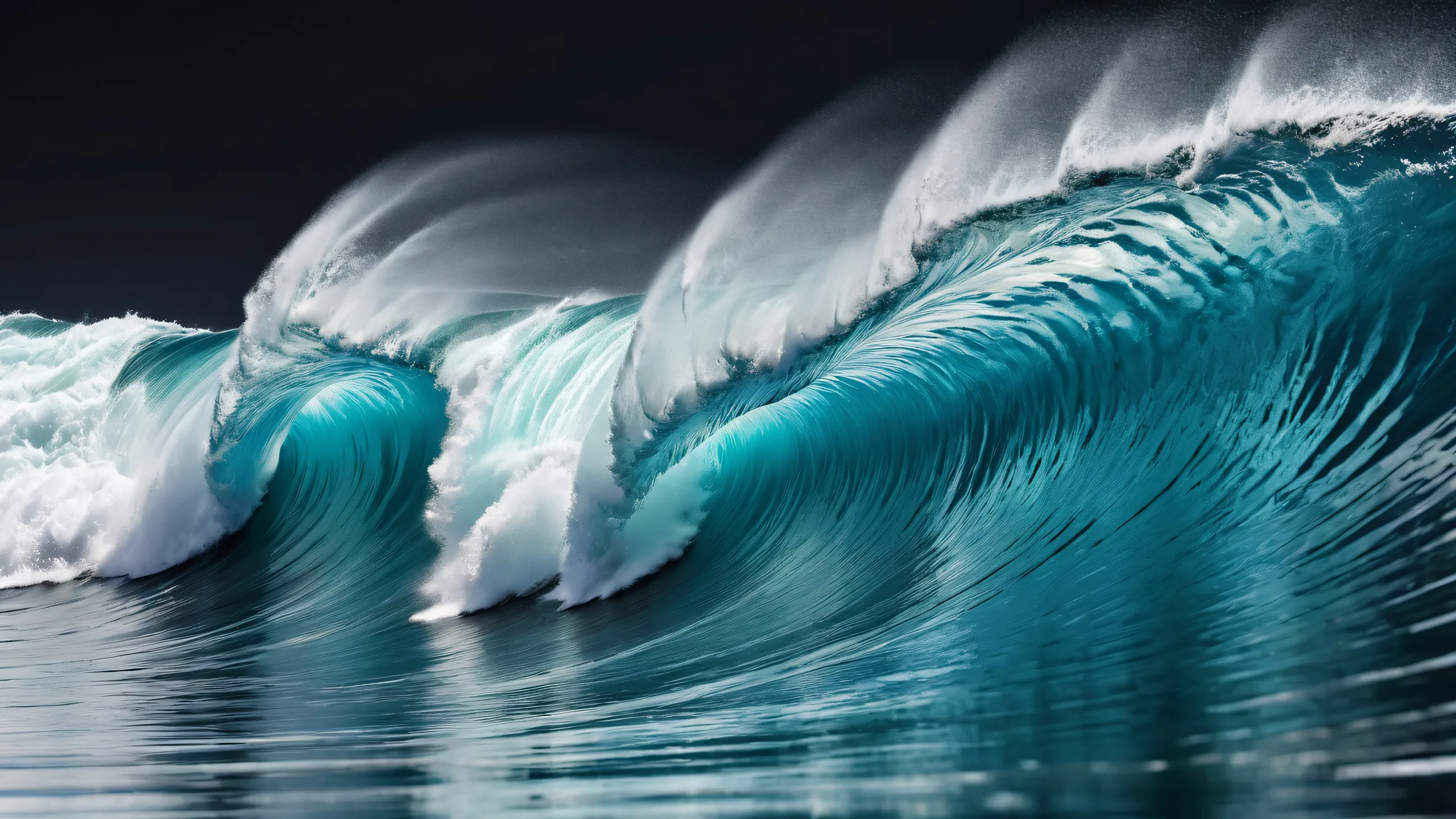 A serene desktop scene of waves on a vast, pure void with ethereal lighting for Desktop/PC users.