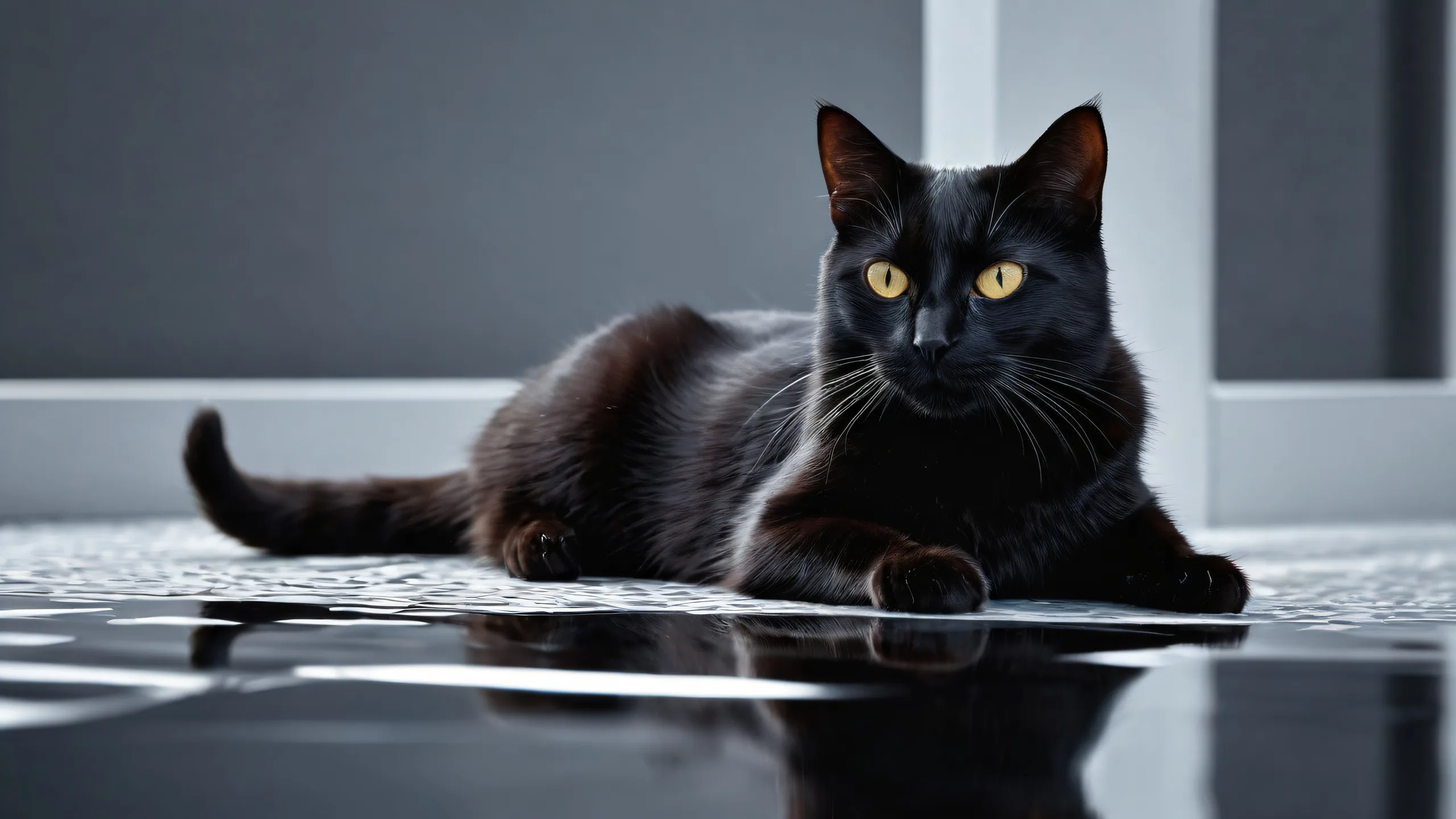 A black cat sits majestically against a vast pure void on your desktop/pc, perfect for anyone who appreciates dark and mysterious aesthetics.