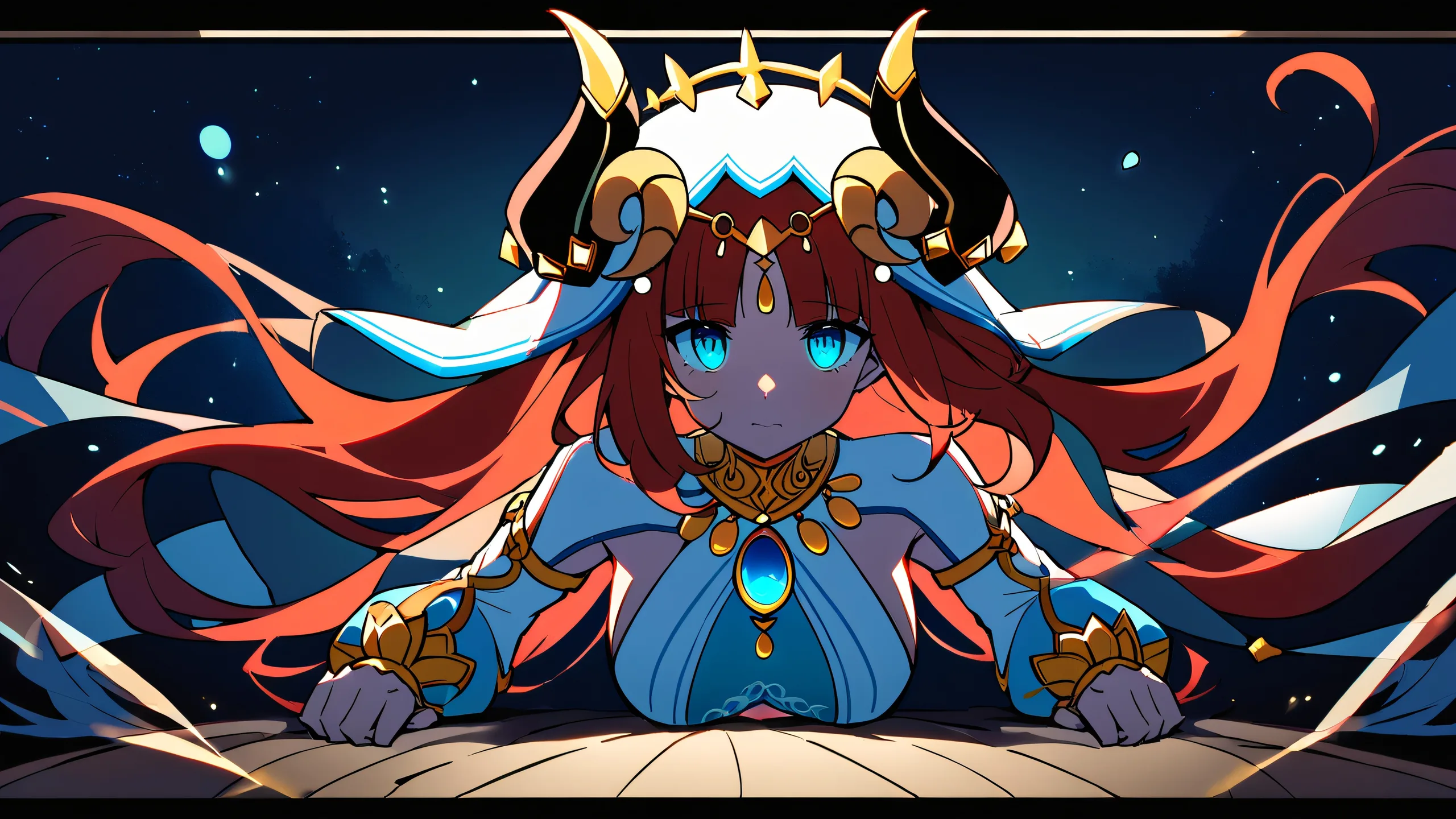 A young girl, Nilou from Genshin Impact, looks directly at the viewer with a whimsical expression against a perfectly clean vast pure void, with extreme depth of field and subtle textures, for Desktop/PC.