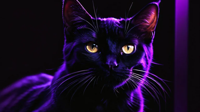 A serene feline silhouette against a vast, pure void background with pristine clarity and striking contrast. Suitable for desktop/PC use.