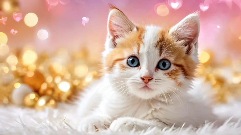 Breathtaking desktop wallpaper featuring a kitten amidst pure void with depth of field and ray-traced reflections, perfect for your Desktop/PC.