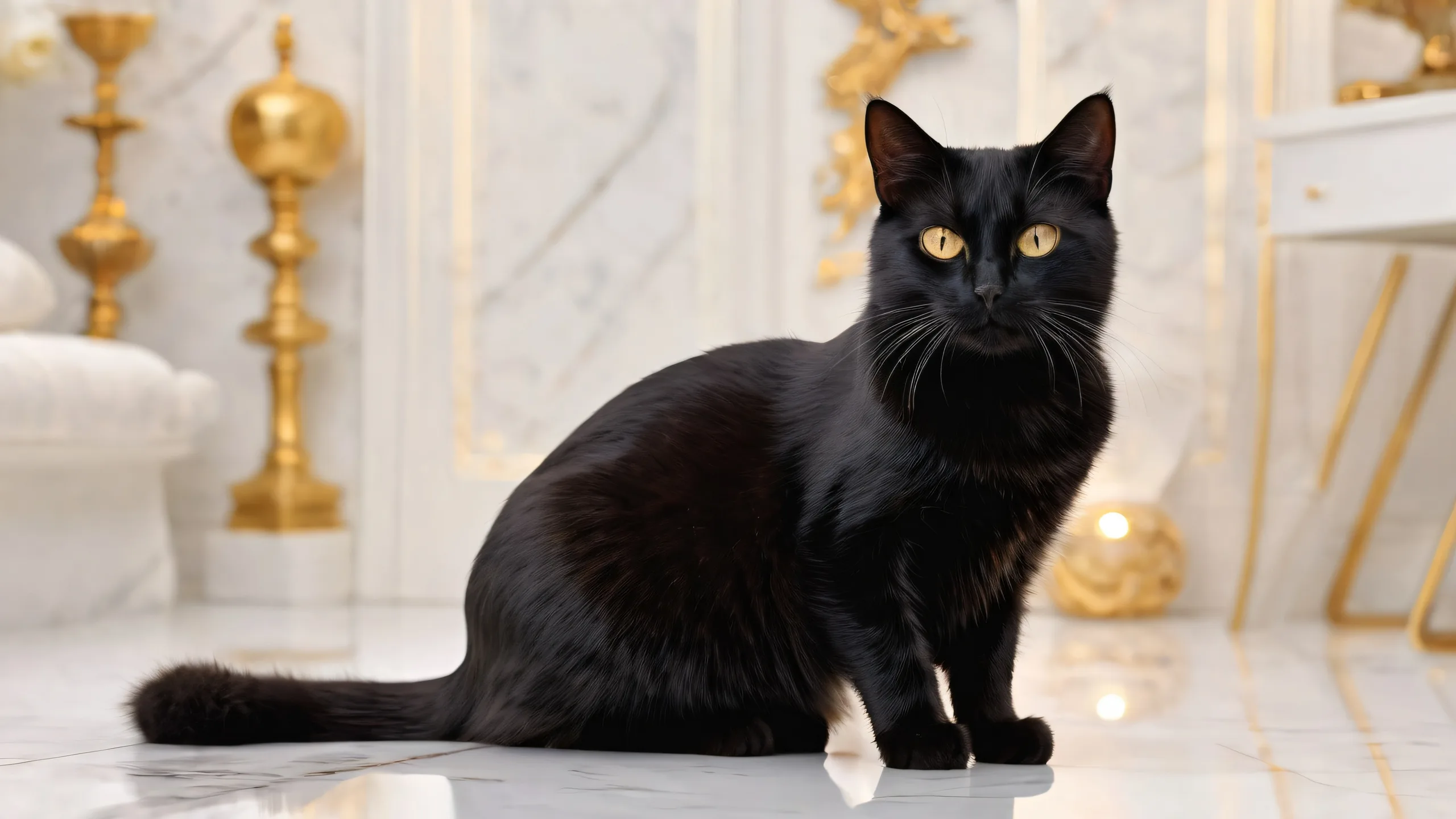 A mesmerizing black cat silhouette against a pure void background for desktop use, ideal for a PC or laptop.