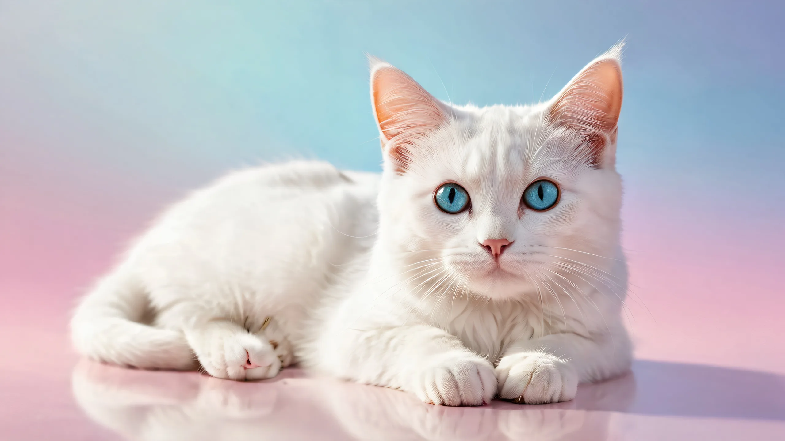 A beautiful cat sitting on a vast pure void background with desktop/pc theme.