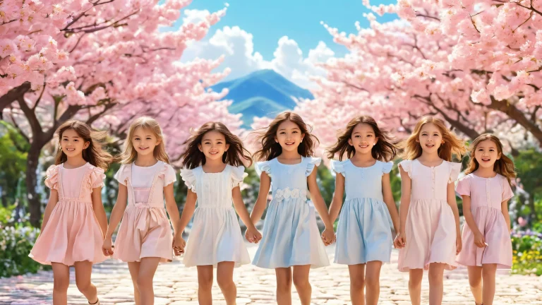 A group of girls surrounded by a vast, pure void with extreme depth of field and subtle natural scenery on Desktop/PC