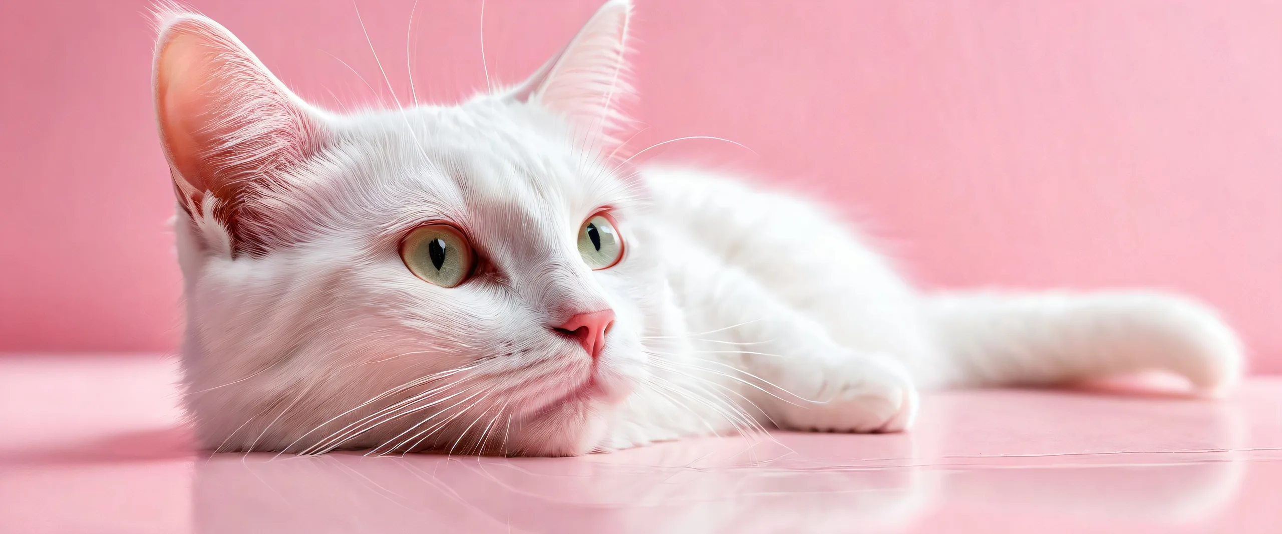 A serene desktop image featuring a cat surrounded by an vast, pure void with radiant ethereal lighting and brilliant colors.