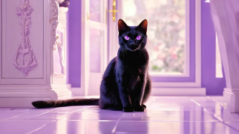 A mesmerizing desktop wallpaper featuring a black cat against a vast, puro vazio. Perfect for PC and Desktop use.