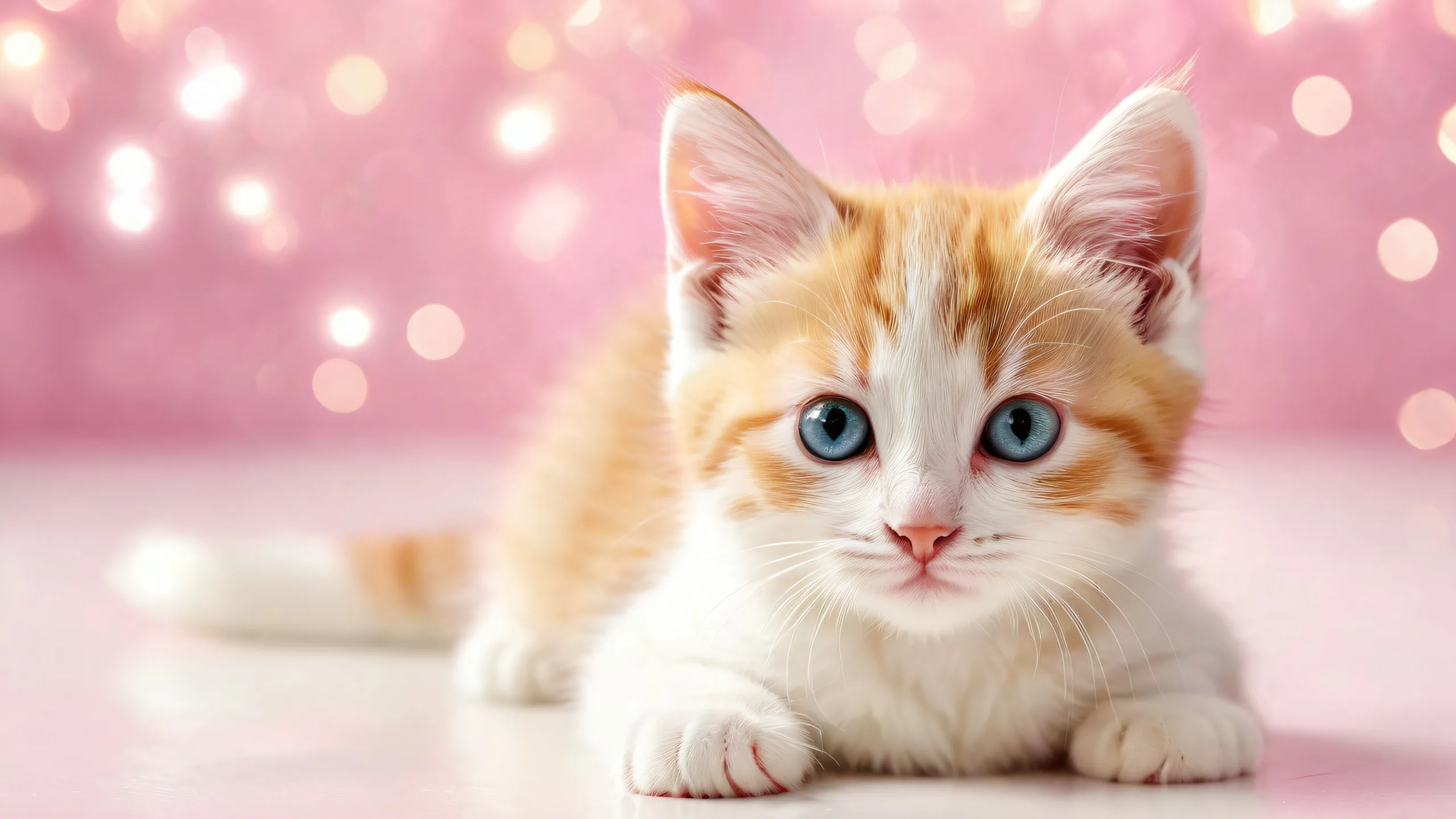A serene and magical desktop scene featuring a kitten in a pure void with photorealistic background, perfect for Desktop/PC users.