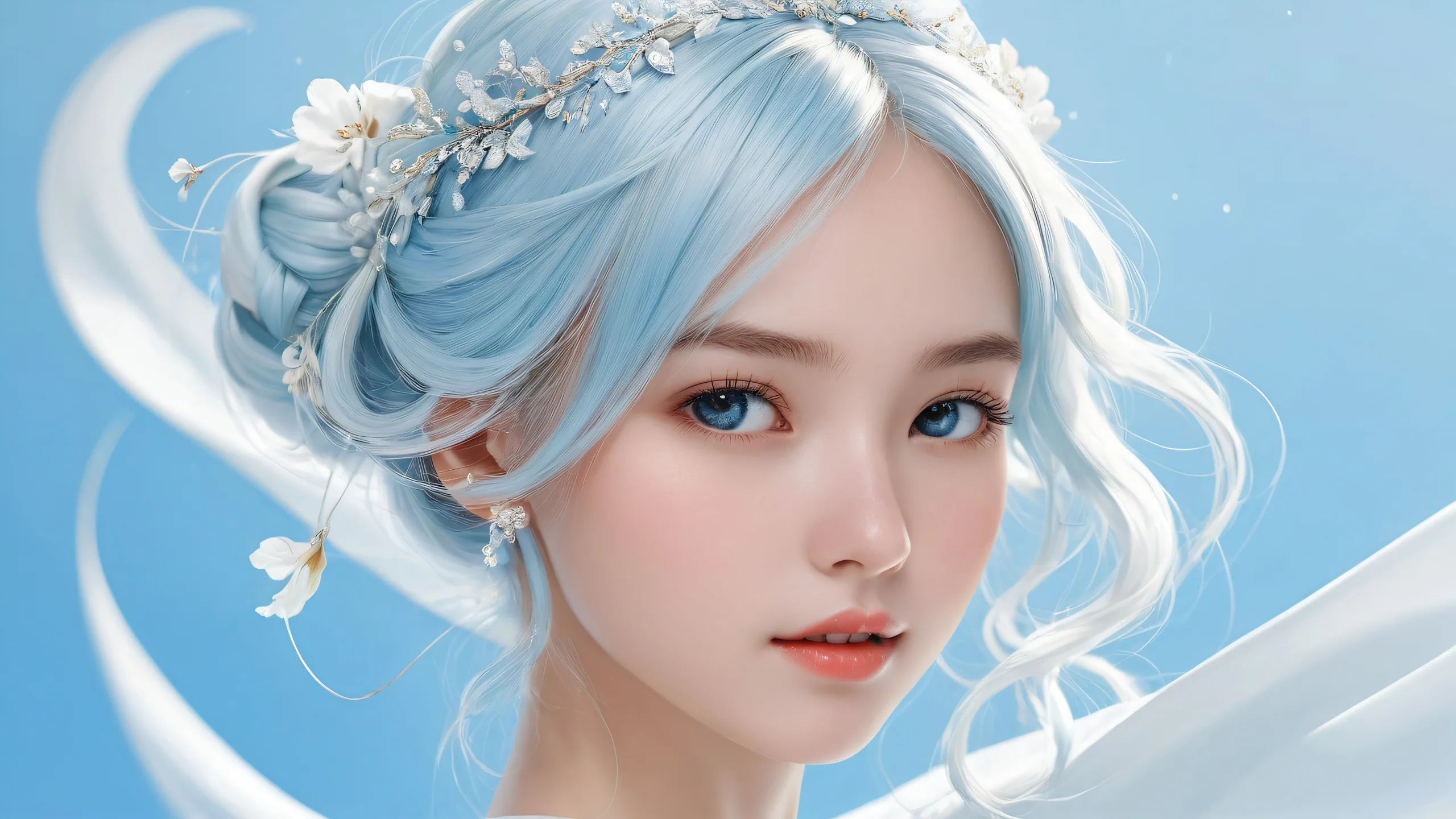 A serene and captivating desktop image of a girl amidst a vast pure void, designed for the perfect Desktop/PC setup.