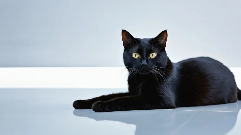 A serene black cat sits amidst a vast, pure void on your desktop/pc, with extreme depth of field and radiant lighting.