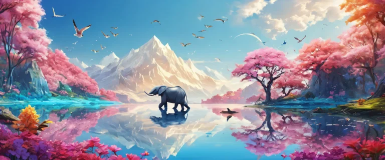 A stunning digital art desktop scene featuring animals against a pure void backdrop, parfait pour votre ordinateur de bureau/PC.