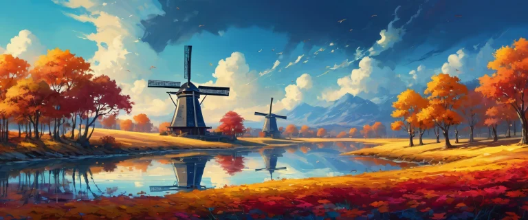Breathtaking desktop wallpaper of windmills on a vast, pure void with extreme depth of field and ethereal lighting for your PC or Desktop.
