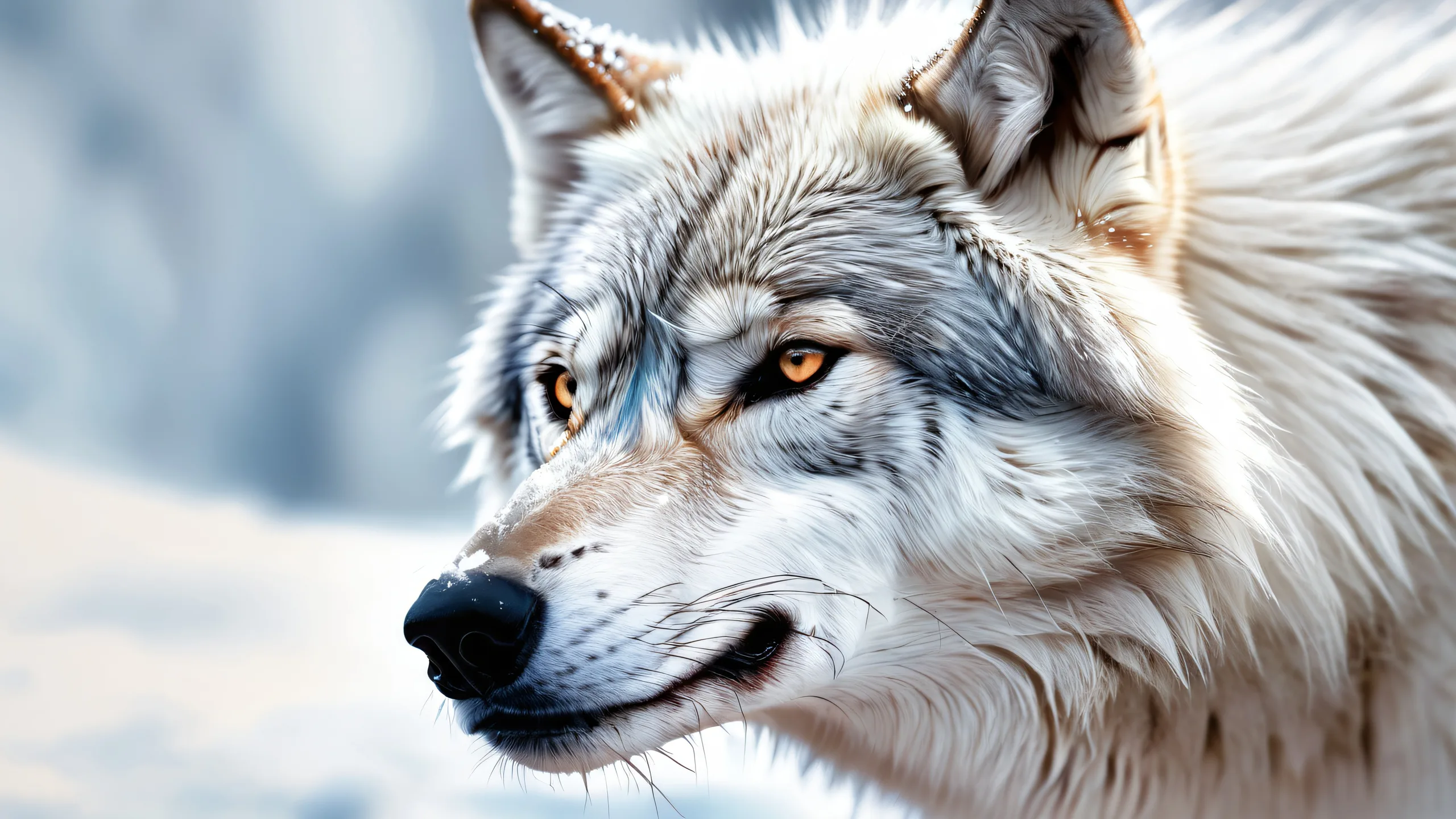 A stunning anthropomorphic wolf in a vast, pure void with exceptional depth of field for Desktop/PC