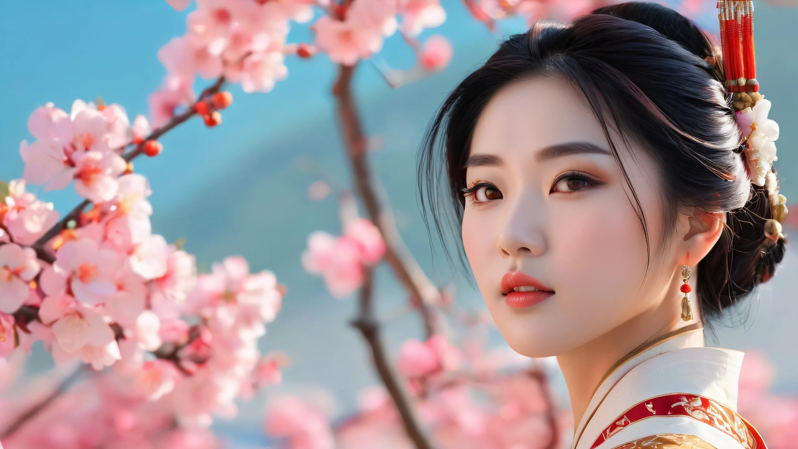 A serene scene of women looking directly at the viewer against a vast, pure void, perfect for desktop and PC backgrounds.