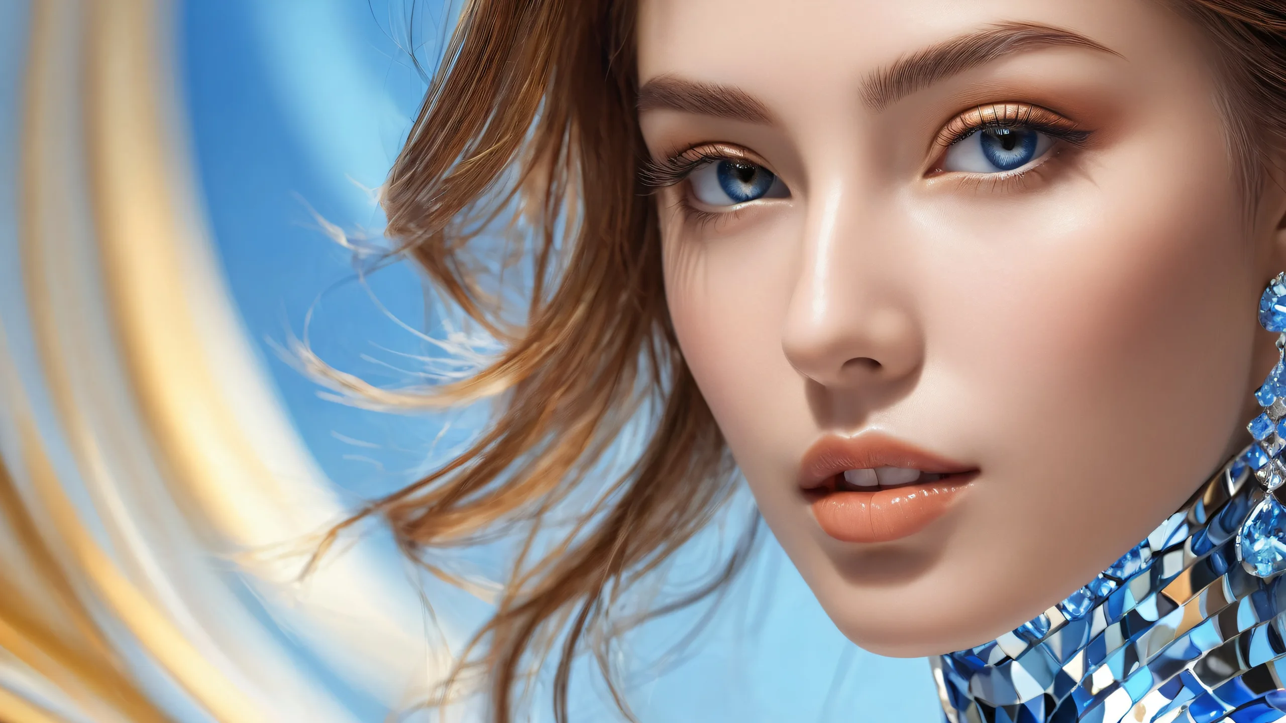 Desktop/PC wallpaper featuring women in a vast, pure void with ethereal lighting and radiant colors.