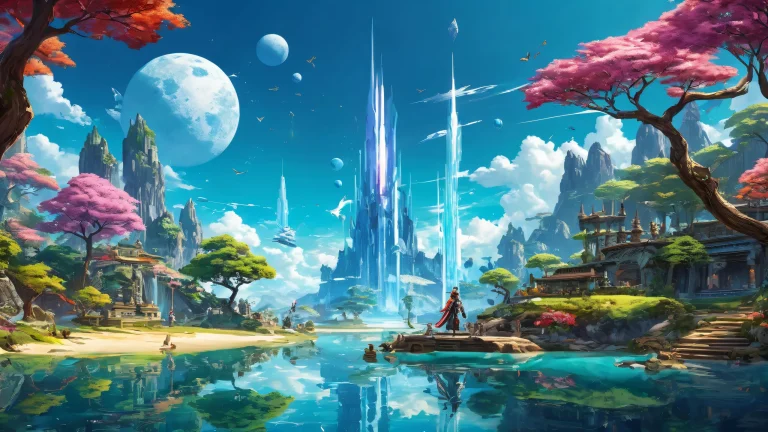 Breathtaking desktop scene of video game characters set against a vast pure void for Desktop/PC