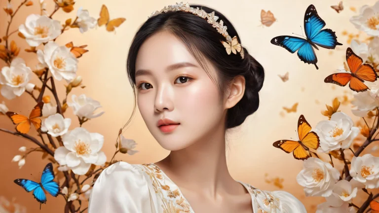 Portrait of Eunice Ye with Butterfly on a pristine desktop background, perfect for PC or laptop screens