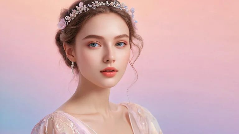 A stunning portrait of a European model set against a pure void background with subtle gradient, ideal for desktops and PCs.