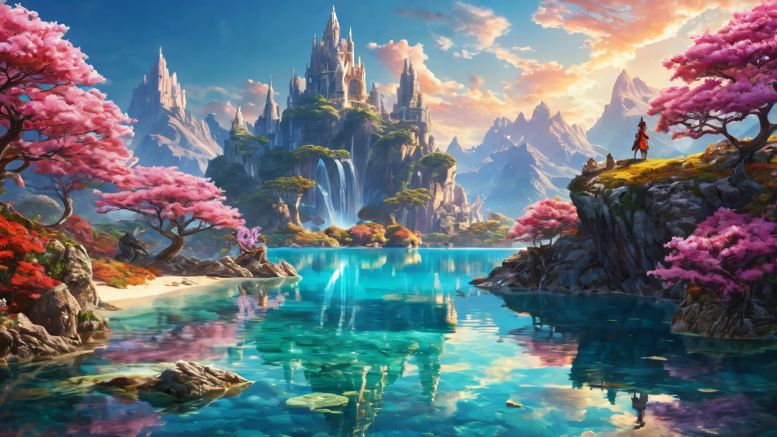 Magical creatures set against a pristine pure void desktop background with extreme depth of field, suitable for desktop/pc use.